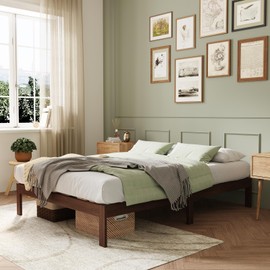 Novilla 12 Inch Wooden Full Size Bed Frame, Classic Solid Wood Platform Bed Frame Full Size, Sturdy Wood Slat Support, No Box Spring Needed, Easy Assembly, Walnut