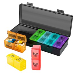 7-Day Portable Pill Organizer Box with 7 Color-Coded Removable Compartments - BPA-Free PP Material AM PM Double Compartments Compact Travel Pill Case and Transparent Storage Container