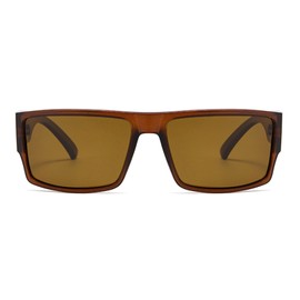 YAMEIZE Polarised Rectangular Sunglasses for Men - Retro Square Polarized sunglasses Thick Frame UV400 (Brown Brown)