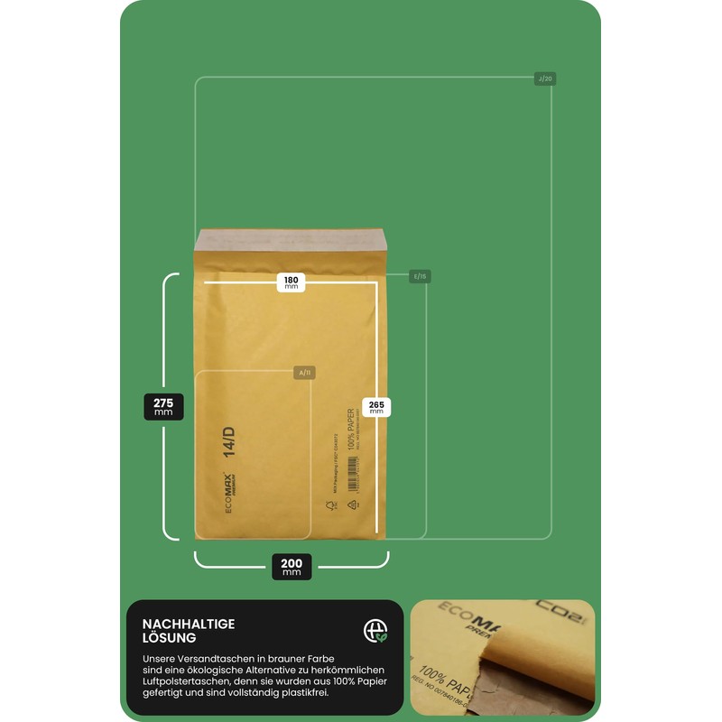 Netuno Pack of 10 Air Padded Envelopes Brown D/14 200