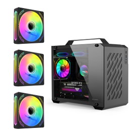 MAQUY Black Micro-ATX PC case with Detachable Carrying Handle, 3Pack 120mm Fans preinstalled, Mini Tower Computer case with Cable Management, Small ITX Desktop pc Chassis Compatible with 240mm AIO