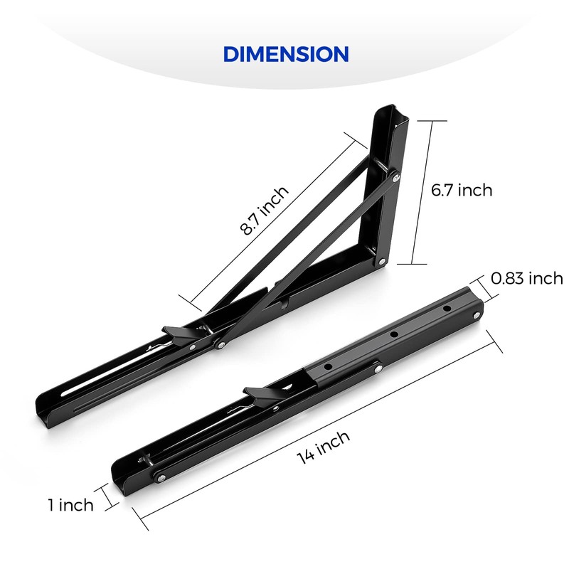Ravinte 14 Inch Folding Shelf Brackets - Matte Black Collapsible