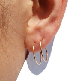 14k Real Gold Filled Thin Gold Hoop Earrings 15 mm Gold Filled Earrings Hoops Gold Tiny Wire Endless Small Gold Hoop Earrings for Women 14k Small Earring Hoops Thin Petite Handmade in FL