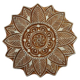 Knitwit Brown Wooden Block Floral Pattern Hand Carved Textile Wood Stamp Printing Blocks