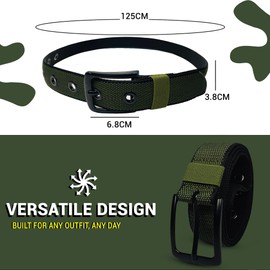 Trimming Shop Single Grommet Polyester Belt, 125cm (49.2”) Rivet Eyelet Studded Heavy Duty Polyester Web Work Belt with Metal Buckle for Work, Outdoor, and Casual Use (Green)