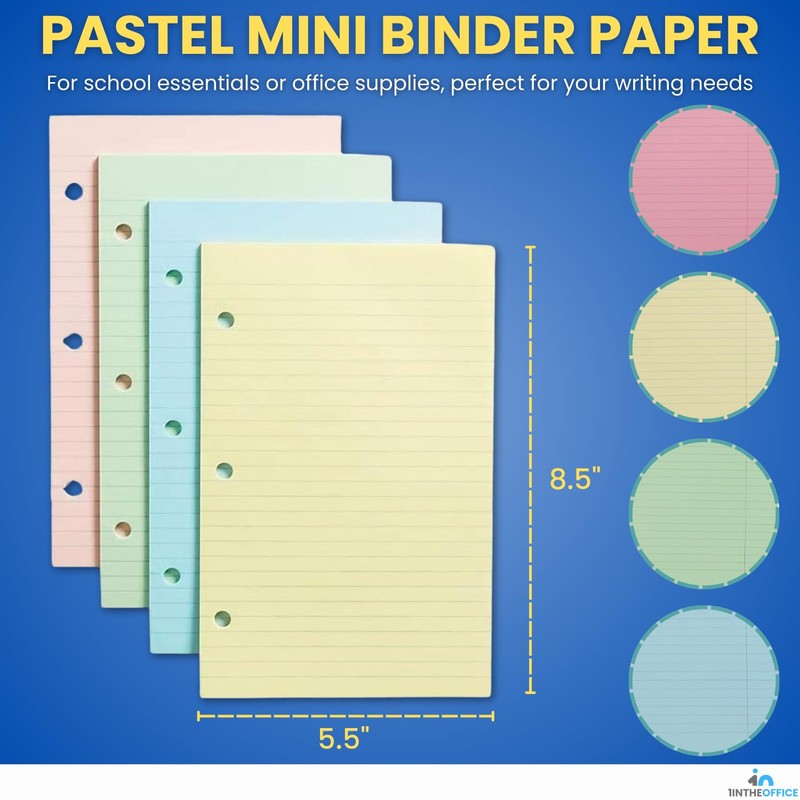 1InTheOffice 5.5 x 8.5 Paper, Pastel, College Ruled Mini Binder