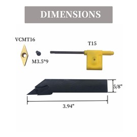 KinRite 5/8in Indexable Metal Lathe Turning Tool Holder SVJCR1616H16 with VCMT160404 VCMT331 Carbide Turning Inserts for Steel (1piece Holder + 10pcs VCMT16 Inserts)