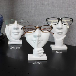 JewelryNanny Artsy Face Eyeglass Holder Stand - Sculpted Nose for Eyeglasses or Sunglasses, Life is Good, White