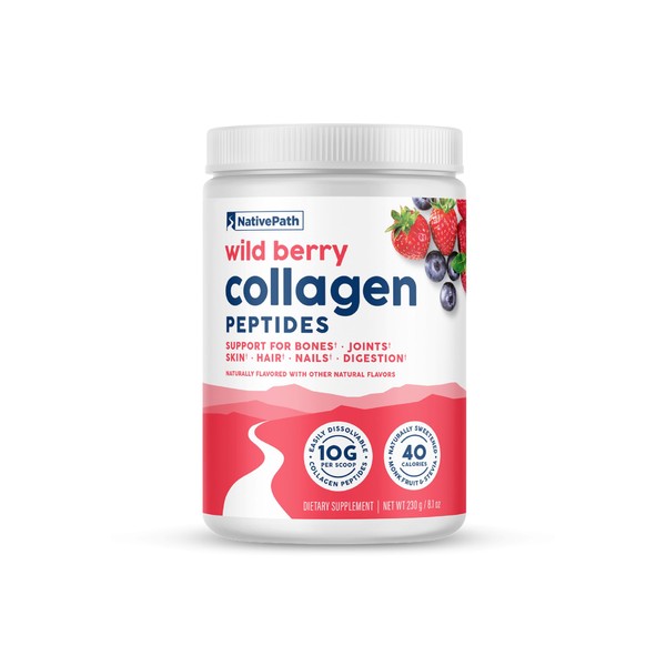 NativePath Collagen Peptides - Hydrolyzed Type 1 & 3 Collagen. Keto & Paleo Grass-Fed Protein Powder for Hair, Skin, Nails, Bones, Joints, Digestion and More - No Gluten or Dairy (Wild Berry, 230g)