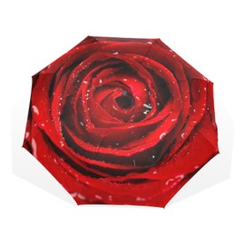 Fresh Red Rose Bud Petals with Water Unisex Manual Folding Rain Umbrella, Foldable Durable Sun Parasol, Collapsible Compact Windproof Portable Umbrellas for Travel