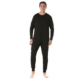 #followme 9393-BLK-XL Men's Solid Thermal Henley Onesie Black