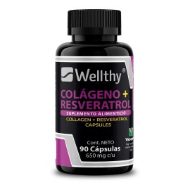 Colágeno Hidrolizado Resveratrol 90 Cápsulas Wellthy Sabor Sin Sabor