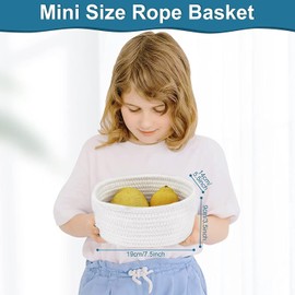 ABenkle 2 Pack ABenkle Small Storage Baskets, Natural Cotton Rope Woven Baskets for Organizing, Tiny Oval Storage Easter Baskets, Small Basket, Cat Dog Toy Baskets, Bathroom Organization Bin
