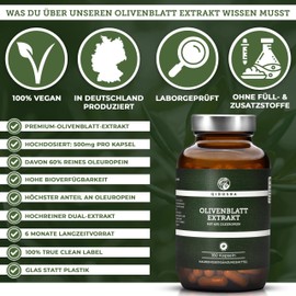 QIDOSHA® Olive Leaf Extract High Dose with 60% Oleuropein, 180 Capsules, Highest Oleuropein Content on the Market, Each Batch Tested for Pesticides and Heavy Metals in External Laboratory