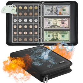 Fireproof Coin Collection Book Holder for Collectors,400 Pockets Fireproof Coin Holder Book & 36 Paper Currency Binder Sleeves, Coin Storage Collecting Organizer for Pennies,Bill,Tokens,Badges