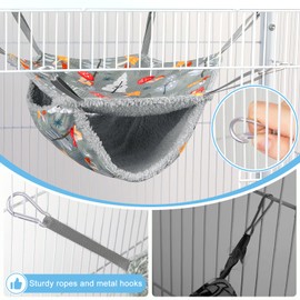 Bienbee 2 Pcs Ferret Rat Hammock Set for Cage Washable Guinea Pig Hideout Bed Soft Small Animal Hammock Tunnel Toys Ferret Cage Accessories for Hedgehog Sugar Glider Squirrel Hamster, Grey Mushroom