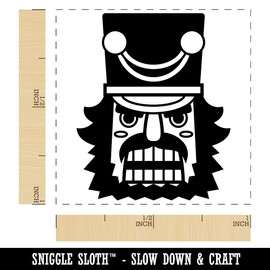 Grumpy Angry Christmas Nutcracker Face Self-Inking Rubber Stamp Ink Stamper - 1 Inch Small - Orange Ink