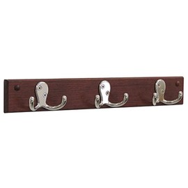 Wooden Mallet, Nickel, Mahogany 3 Double Prong Hook Rail/Coat Rack