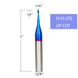 O-Flute Upcut Solid Carbide CNC End Mill，Single Flute Spiral Router Bit for Aluminum Acrylic Wood PVC Cutte 1/16 x 1/4 x 1/4 x 2" , Shank: 1/4" Ruhi UO105