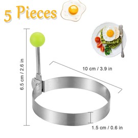 5 Pieces Egg Ring Non Stick, Stainless Steel The Diameter 3.9 in Round Egg Cooking Rings, Frying Pancake Mcmuffins Griddle