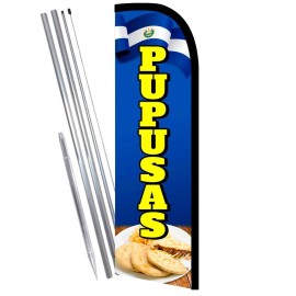 Vista Flags PUPUSAS Premium Windless Feather Flag Bundle (11.5' Tall Flag, 15' Tall Flagpole