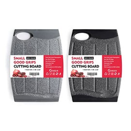 Small Plastic Cutting Board Set, 7.48" Cutting Boards for Kitchen, Small Chopping Boards with Multiple Juice Grooves, Dishwasher Safe, Non Slip Edges, BPA Free (2 Pack , Black & Gray)