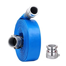 1-1/2" x 50ft PVC Lay Flat Discharge Hose With Aluminum Camlock C & E Fittings, Cam Lock Fitting Type A included, Heavy Duty Reinforced Pump Backwash Hose Assembly