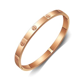 GILIEYER Gold Plated Love Friendship Bracelet, Stainless Steel Cubic Zirconia Bracelet Bangle Cuff Dainty Clover Bracelets for Women Girls (19, Cross without Zircon-Rose Gold)
