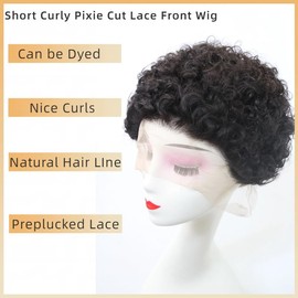 Qiyazai 13 x 1 Lace Front Wig Short Culry Human Hair Wig for Women Natural Brazilian Curly Short Human Hair Wig 150% Density (Brown, 6 Inches (15 cm)