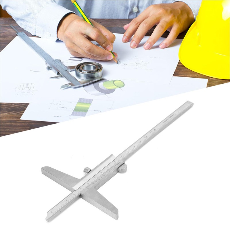 lyrlody Depth Caliper, Stainless Steel Depth Caliper for Machine Processes,