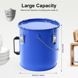 DCEHKR 6 Gallon Fryer Grease Bucket, Steel Fryer Oil Transport Container, Oil Disposal Caddy with Filter Bag and Lock Clips, Steel Fryer Oil Bucket with Lid for Cooking Oil Filtering