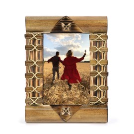4x6" picture frame FOLKOR bohemian bamboo photo frame, handmade nature meets art commemorative frame, desktop Display, suitable for bedroom, living room, study, etc.