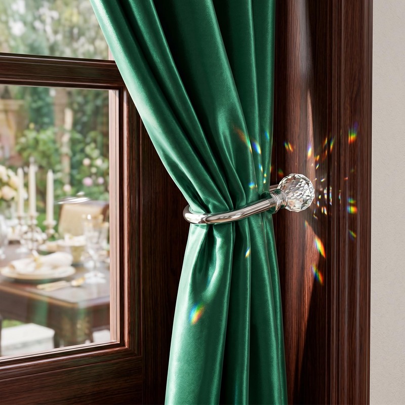 Crystal Ball Curtain Tie Backs Silver Metal Wall Mounted Holders