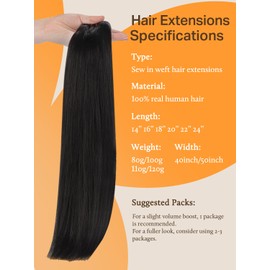 DOORES Sew in Hair Extensions Real Human Hair, 24 Inch 120g Natural Black Weft Hair Extensions Human Hair Long Straight Human Hair Extensions Weft Hair for Full Head