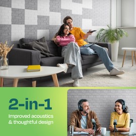 Ekkogo Acoustic Panels 18-Pack Soundproof Wall Panels 12"X12"X0.4" Brick Style Sound Panels Premium Sound Dampening Panels Easy Self Adhesive Installation - [Smoky White]