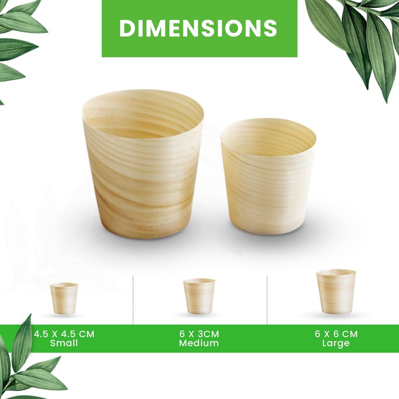 Canape King Pinewood Disposable Cups - Biodegradable Natural Wooden Desert
