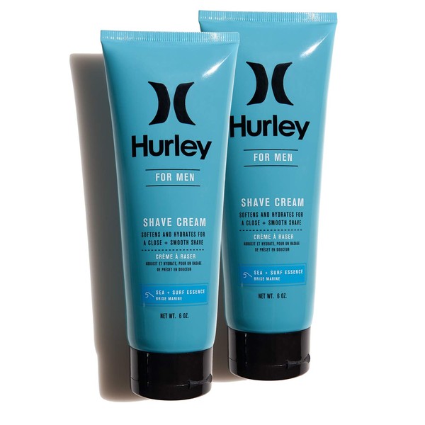 Hurley Men's Shaving Cream - Softens and Hydrates with Aloe Extract and Vitamin E, Sea + Surf 6 Ounce (2 Pack)