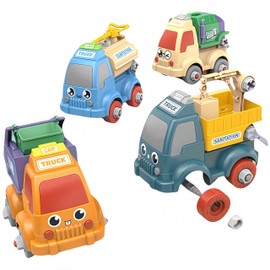 Kids Car Toys for Boys Girls Birthday, Take Apart Construction Truck Play Set 4 Packs (Construction Team)
