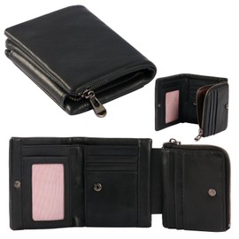 Fishsora Men's Wallet, Head Layer Cowhide Leather, RFID Anti-Theft Brush Function, Retro Fashion Coin Purse, Business Men's Wallet, Lightweight, Compact, Three Folding, Large Capacity, Soft Abrasion