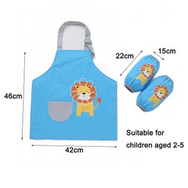 Children's Cooking Apron Set with Pockets and 2 Sleeves Lion Style Waterproof Children's Aprons Sleeves Adjustable Toddler Cooking Apron for Boys Girls Crafts Painting Baking Cooking 2-5 Years, blue