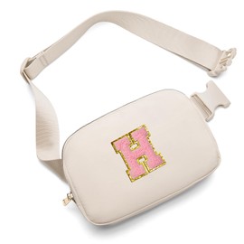 Gitus Belt Bag Fanny Pack Crossbody Bags with Initial Letter Patch Cute Stuff Birthday Gifts for Teenager Girls Trendy Preppy Stuff for Teen Girls Cool Stuff for Teens (Beige-H)