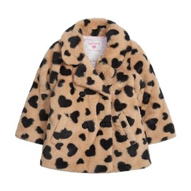 Carter's Girls' Faux Fur Fashion Jacket, Khaki with Hearts