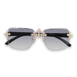 LEVELUPFORLESS Triple Cross Iced Out Sunglasses – Grey Frame, Black Temples, Bold Men’s Streetwear Shades - Color: Silver
