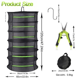 Cerkkapo Drying Net Herbs, 6-Layer Herb Dryer Hanging, Foldable Drying Net with Loppers and Hooks, Drying Nets for Hanging Herbs, Drying Net for Plant, Spices, Flowers, Vegetables