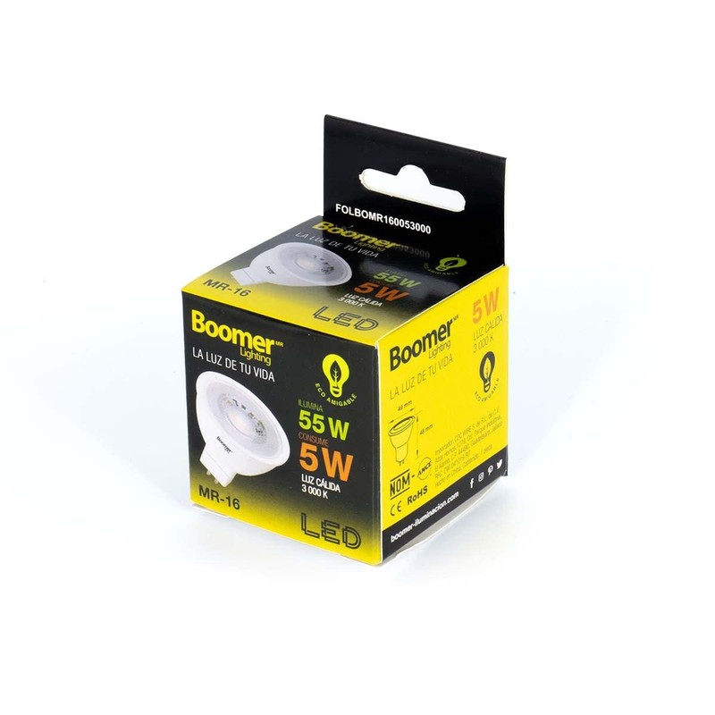 Foco Led Boomer 5W Luz Calida MR16 3000K 3 Piezas
