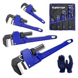 KARRYTON Pipe Wrench set,8" 10" 14" 18" Adjustable Jaw Opening Cast Iron Straight Handle Plumbing Wrench, Perfect Plumbers Tool for Oil Field, Plumbing, Auto Repair, Construction and Mechanics