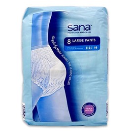 Sana Incontinence Pants for Heavy Bladder Weakness Designed for Men or Women Unisex Hips Size 39-53 Inches (Large - Pack of 8 Pants)