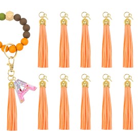 Mini Skater 3.34 Inch Faux Suede Leather Tassels 10Pcs Gold Caps Keychain Tassels Charms 10Pcs Jump Rings 10Pcs Screw Eye Pins for Key Chain Jewelry Making Bracelets Earrings DIY Crafts (Orange)