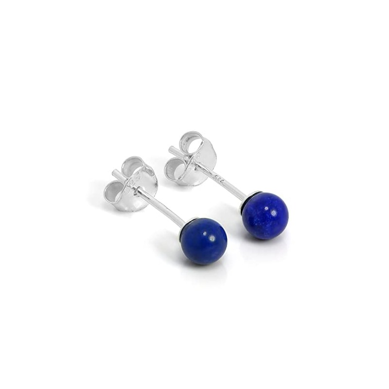 Sterling Silver & 4mm Lapis Stone Stud Earrings