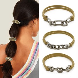 Hair Tie Bracelet, Cute Elastic Ponytail Holders Hair ties with Silver Jewelry for Girls Women Blonde Pony tails Hair Ties for Gifts (Khaqi with Silver)